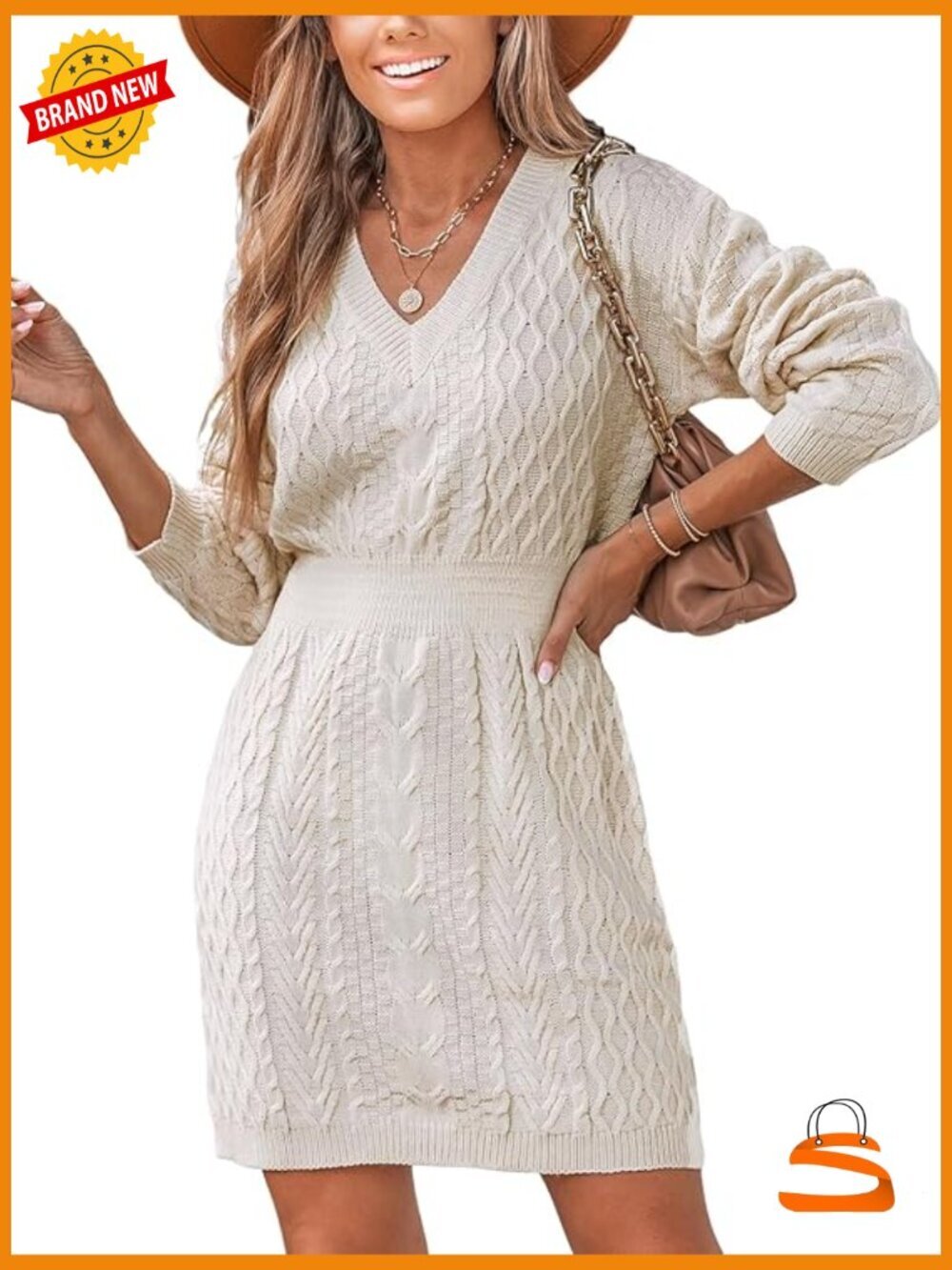 Women's Cable Knit Midi Sweater Dress Long Sleeve Loose Fit Pullover